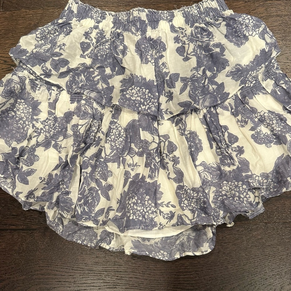 Loveshackfancy Purple and White Ruffle Mini Skirt